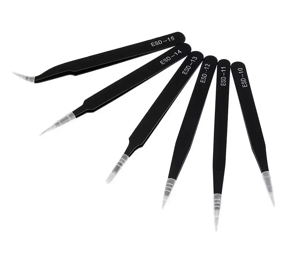 Antistatic Stainless Steel Tweezers 6 PCS Precision Maintenance Industrial Repair Curved Tool Home Work Model Making Hand Tools