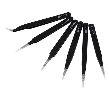 Antistatic Stainless Steel Tweezers 6 PCS Precision Maintenance Industrial Repair Curved Tool Home Work Model Making Hand Tools