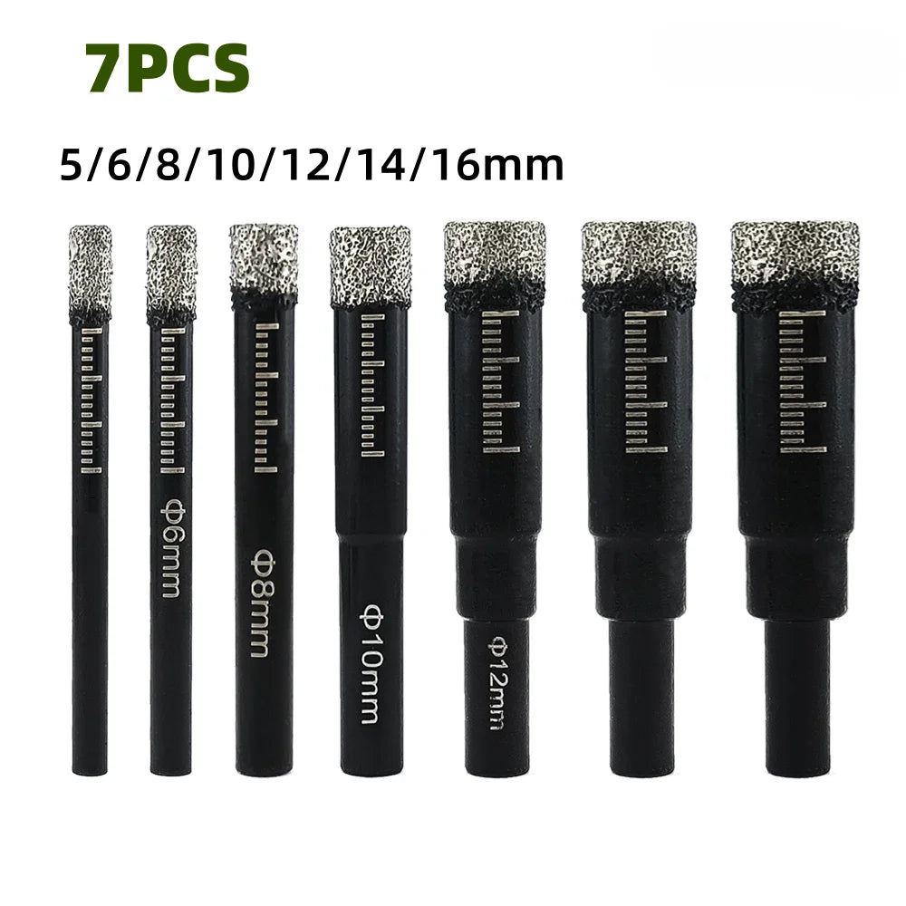 Vacuum Brazed Diamond Hole Saw Drill Bit Kit 5/6/8/10/12/14/16mm Dry Cut for Porcelain Tile Marble Quartz Stone Glass