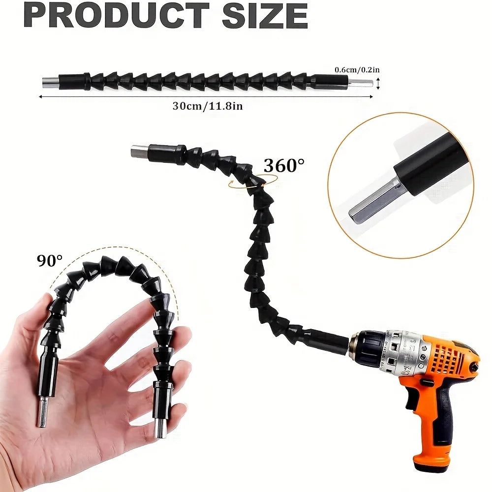 17pcs Flexible Drill Bit Extension, Include 3pcs Rotatable Socket Adapter 2pcs Hex Shank 105° Right Angle Drill Attachment 10 Sh