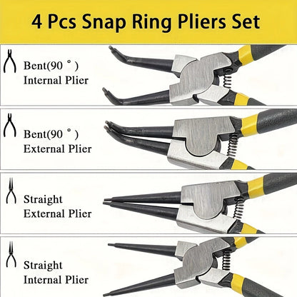 4 Pcs Snap Ring Pliers Set, 7 Inches Internal/External Heavy Duty for Ring Remover Retaining Straight Bent Lock Pliers Set - AliExpress