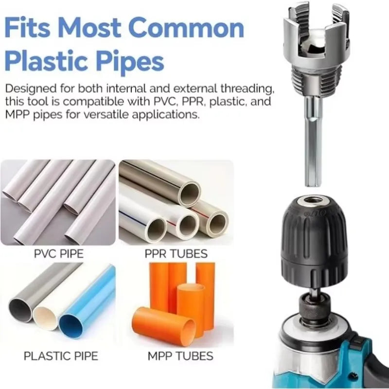 3Pcs Internal & External Pipe Threading Tool,Electric Drill Compatible Pipe Thread Cutting Tool for 1/2"3/4"1" PVC/Plastic Pipes