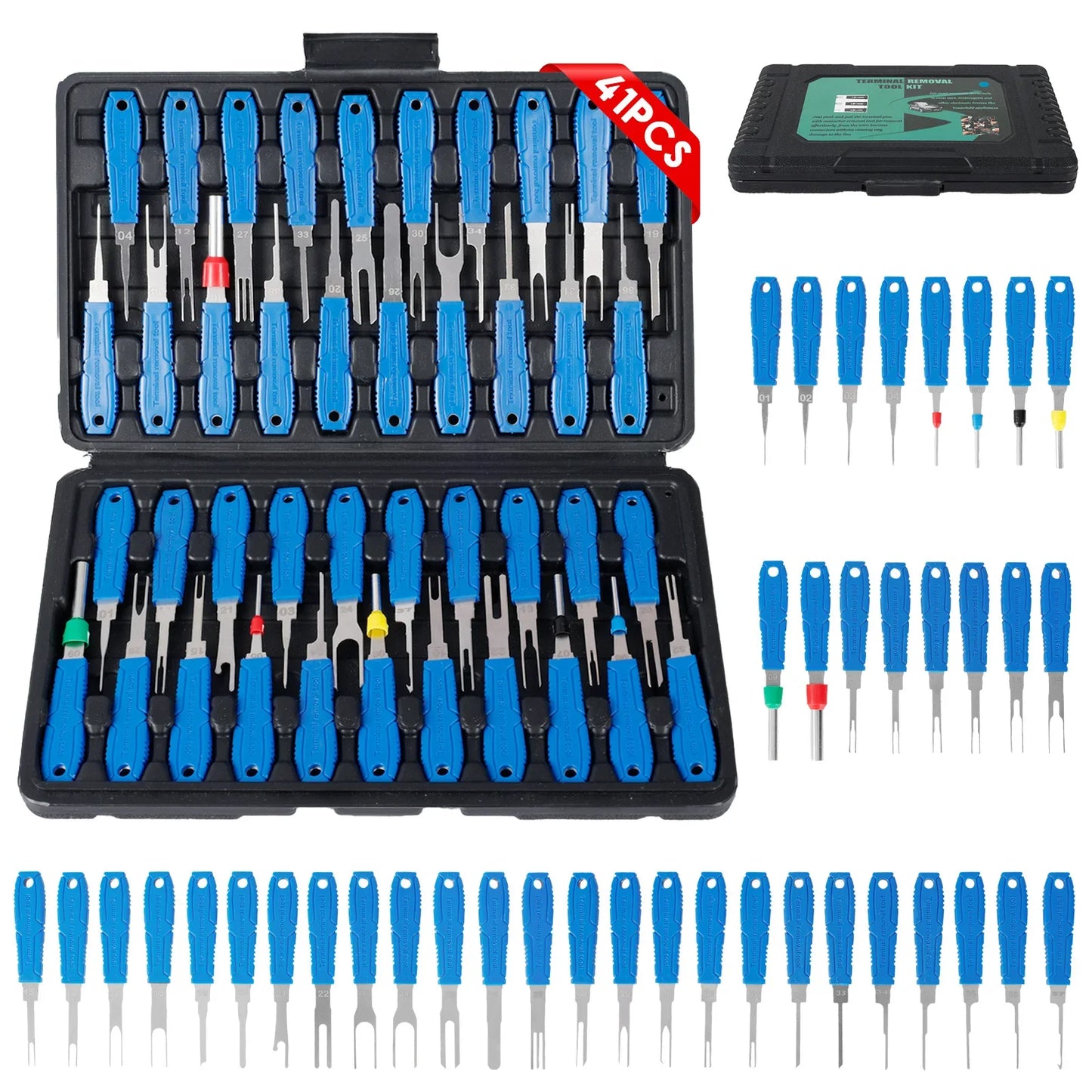 41PCS Electrical Pin Terminal Removal Tools Car Depinning Tool with Plastic Case for Connector Terminal Pin Removal Tool Kit