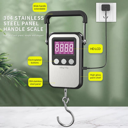New 60kg/10g LCD Display USB Charging Digital Hanging Hook Scale Electronic Travel Luggage Scale Weighing Balance