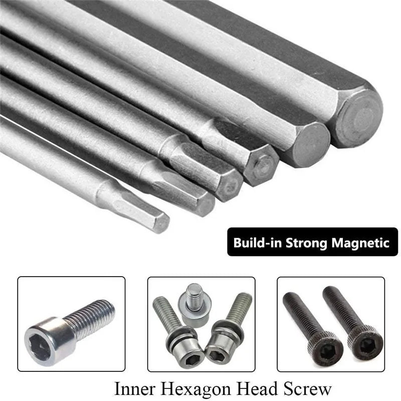 1/4" 100mm Hex Shank Head 8Pcs SAE Metric Allen Wrench Screwdriver Socket Bit Metric Magnetic Screwdriver Bits Set