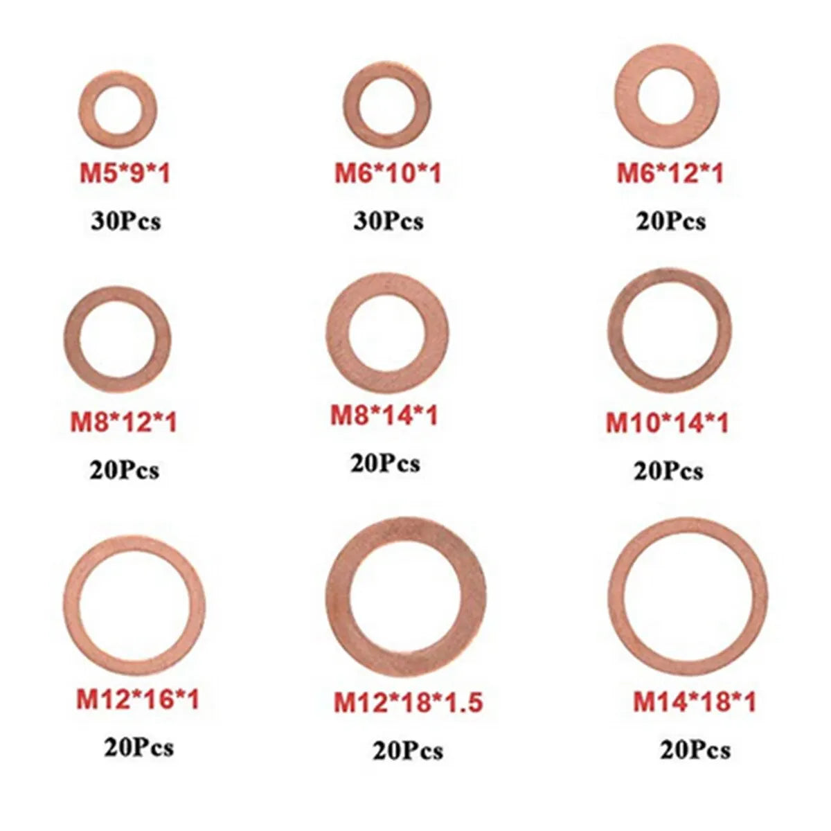 200/50PCS Copper Washer Gasket Nut and Bolt Set Flat Ring Seal Assortment Kit with Box //M8/M10/M12/M14 for Sump Plugs