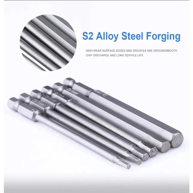 1/4" 100mm Hex Shank Head 8Pcs SAE Metric Allen Wrench Screwdriver Socket Bit Metric Magnetic Screwdriver Bits Set