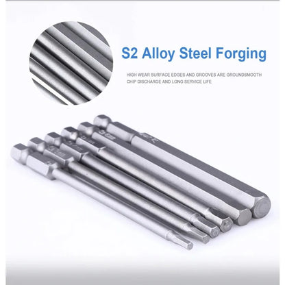 1/4" 100mm Hex Shank Head 8Pcs SAE Metric Allen Wrench Screwdriver Socket Bit Metric Magnetic Screwdriver Bits Set