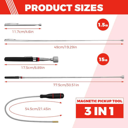 Bendable Magnetic Pickup Tool Non-Slip Handle Flexible Magnet for Picking Up Screws and Nuts Ideal for Garage and Car Repair