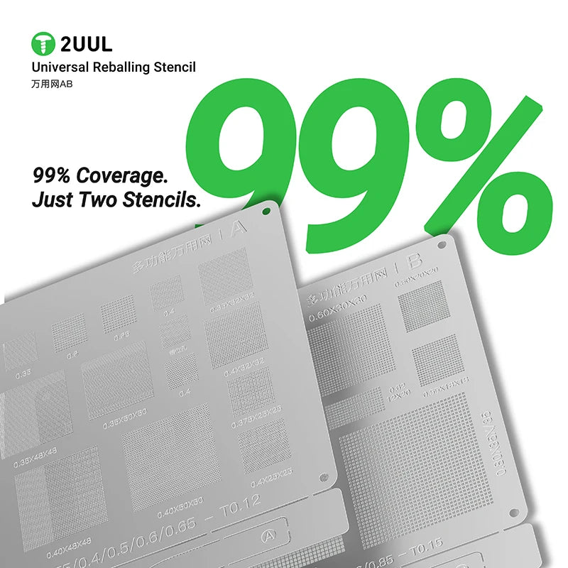 2UUL BG02 Universal Reballing Stencil AB BGA Reballing Stencil Kit Wide Compatibility Steel Mesh Solder Template