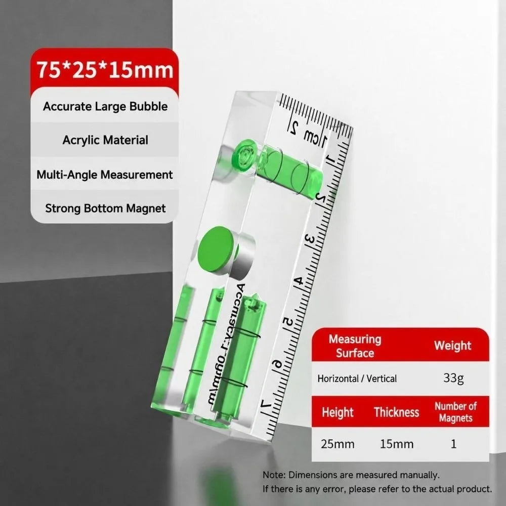 1PC Acrylic Mini Level Ruler Magnetic Horizontal Vertical Spirit Level High Precision Transparent Angle Measuring Tool