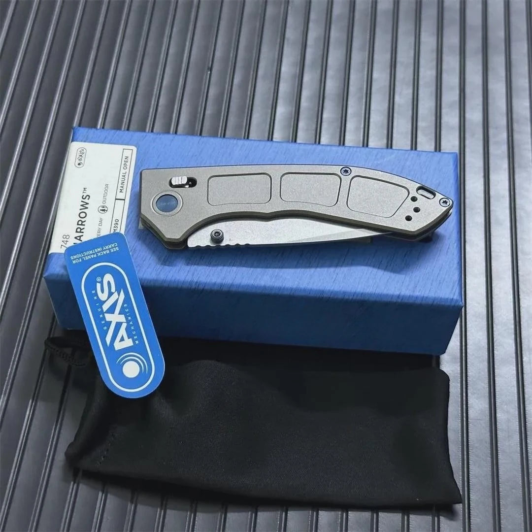BM 748 Narrows AXIS Pocket Folding Knife 3.43" D2 Blade Gray Aluminum Alloy Handles Outdoor Hunting Camping Survival Tactical Knives EDC Tools