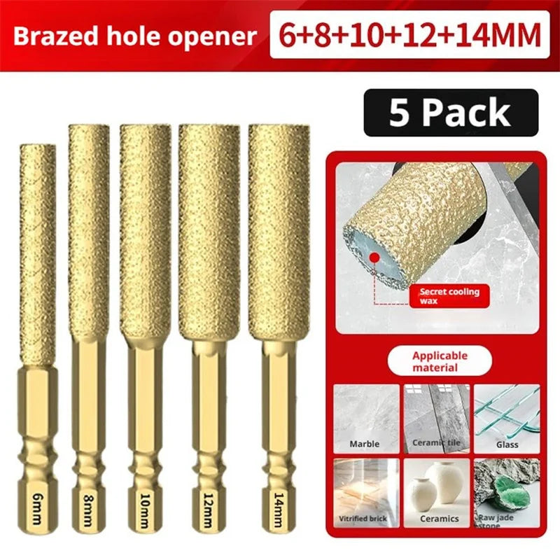 5PCS Diamond Brazed Rotary Burrs 6/8/10/12/14mm Hex Shank Drill Bits Diamond  Head Reamer For Metal Ceramic Stone Grinding