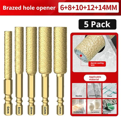 5PCS Diamond Brazed Rotary Burrs 6/8/10/12/14mm Hex Shank Drill Bits Diamond  Head Reamer For Metal Ceramic Stone Grinding