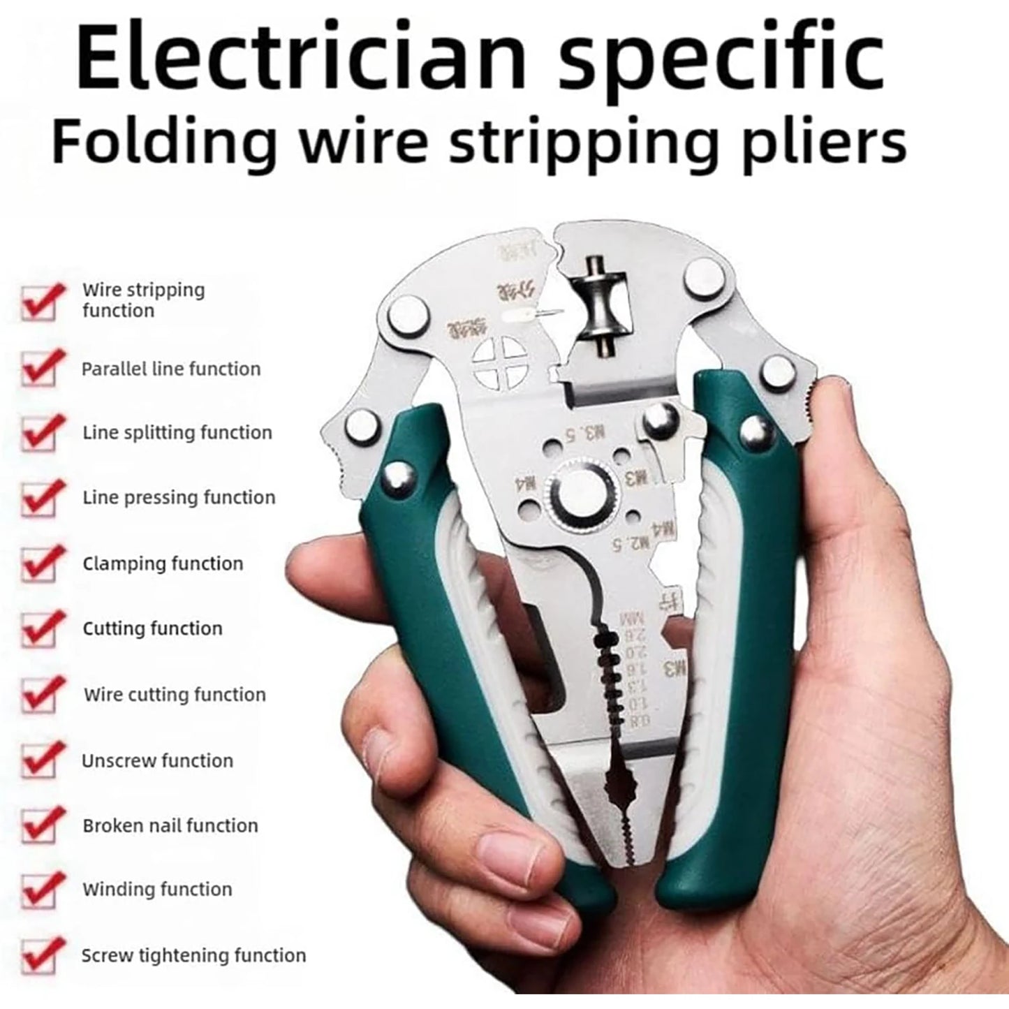 Foldable 18-in-1 Wire Stripping Pliers Crimping Tool - Multifunctional Electrician Pliers, Professional-Grade Electrician Tools | Compact Folding Design for Secure Connections and DIY Projects