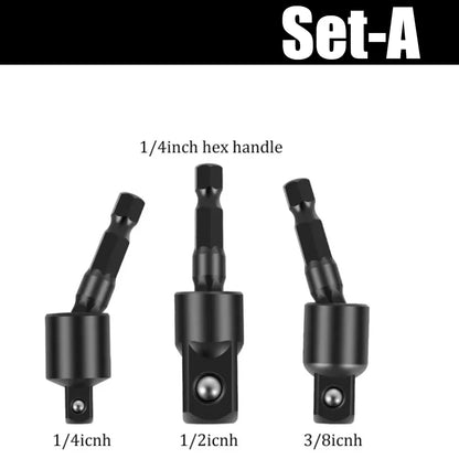 Flexible Drill Bit Extension 105° & 90° Right Angle Adapter, 1/4 3/8 1/2" Impact Socket Set, 360° Rotatable Shaft Extension