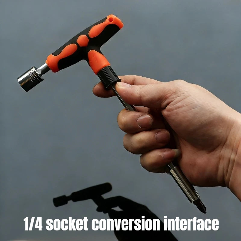 Multifunctional Screwdriver and Socket Set T-shape Handle Torx Hex Cross Flat Bits Household Repair Hand Tools for DIY