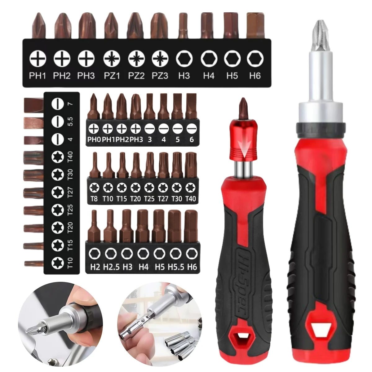 1/4 (6.35mm) Hi-Spec Ratchet Screwdriver Bit Set Multifunctional Magnetic Bit Driver Holder Handle Slotted Hex Torx Phillips Bit
