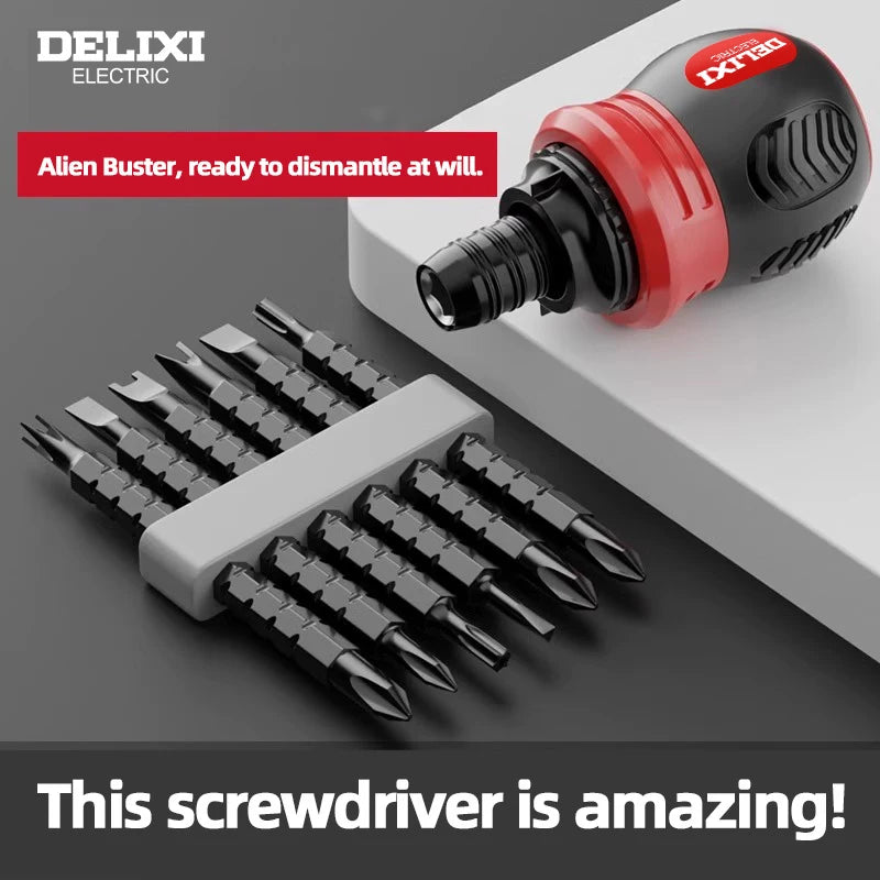 Screwdriver Set of 13 Pieces, Ratchet Set, Multi-functional Cross and Diagonal Use, Extendable, Mini , Household Manual Tool