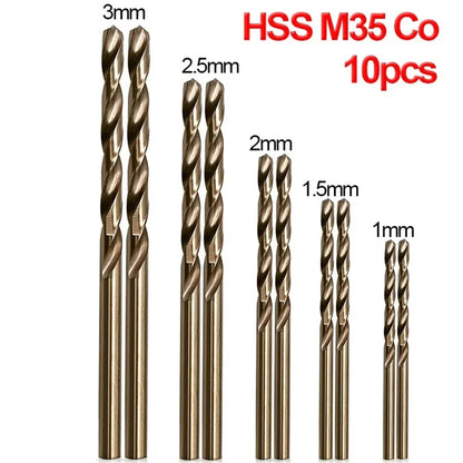10pcs/set HSS M35 Cobalt Drill Bit 1mm 1.5mm 2mm 2.5mm 3mm Cobalt Coated Drill Bit Power Tool For Metal Stainless Steel Drilling