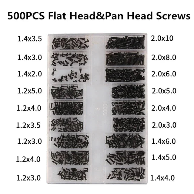 500PCS 18Size Laptop Notebook Tiny Computer Replacement Electronic Screws Assortment Repair Kit Flat Head Mini Screw Set