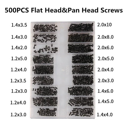 500PCS 18Size Laptop Notebook Tiny Computer Replacement Electronic Screws Assortment Repair Kit Flat Head Mini Screw Set