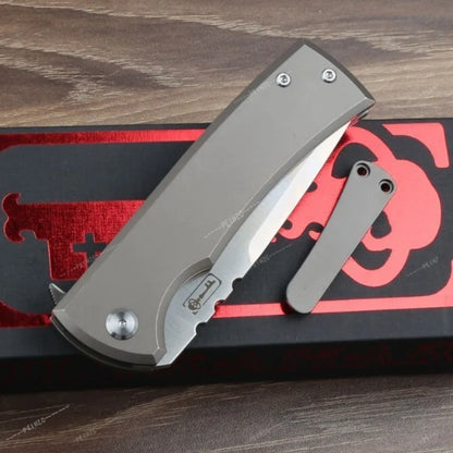 D2 Steel Folding EDC Pocket Knife 3.54 Inch Polished Blade Solid Titanium Alloy Handle 8.15 Inch Overall Length 4.61 Inch Compact Fold Size Lightweight Utility Knife with Pocket Clip for Camping Bushcraft Daily Outdoor Carry
