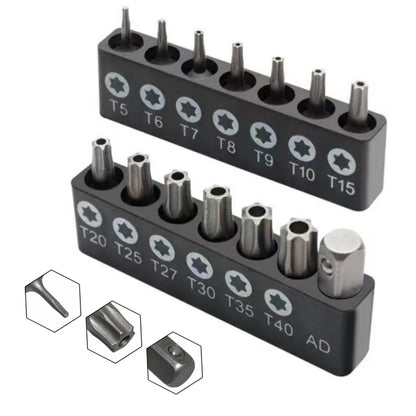 Torx Screwdriver Bit Set Tamper Proof Security Drill Bits 25mm Long Flat Head 1/4” Hex Screw Driver Hand Tools T5-T40