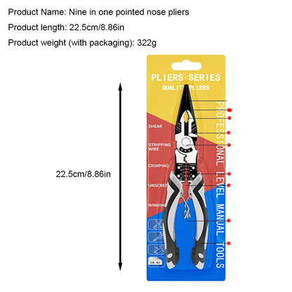 9‑in‑1 Multifunctional Pliers Needle nose Diagonal cutting Wire Stripper Crimper Electrician Household Hardware Repair Hand Tool