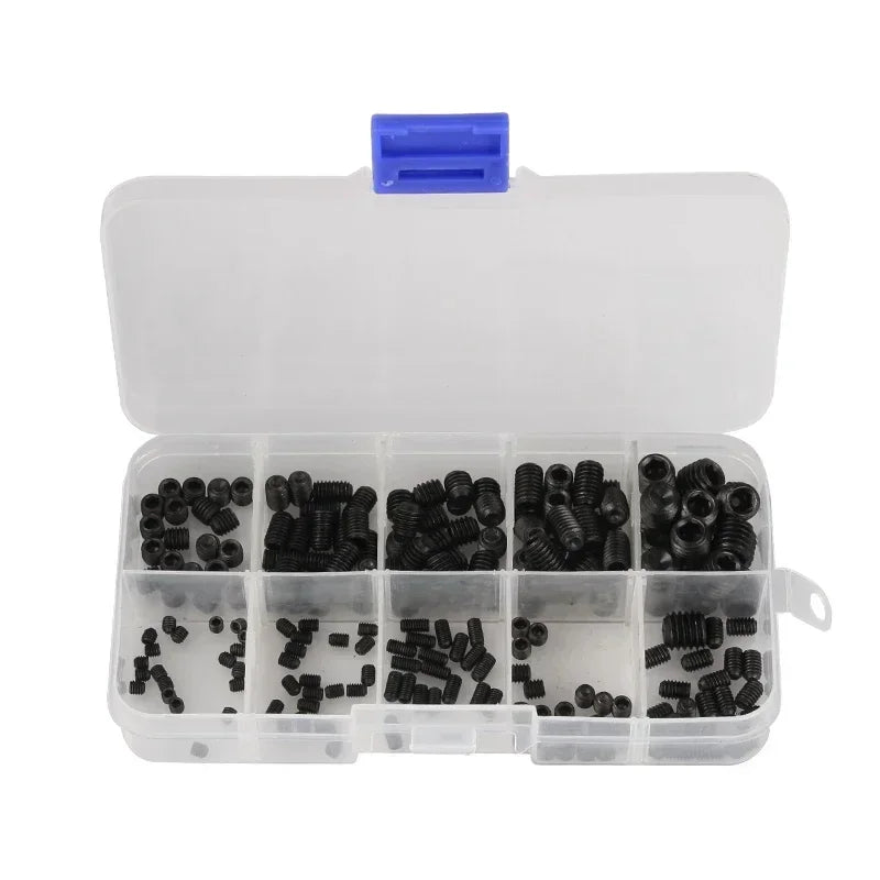200pcs 304 Stainless Steel Grub Screw Kit M3 M4 M5 M6 M8 Hex Socket Flat Point Set Screws for Machinery Furniture Motorcycle
