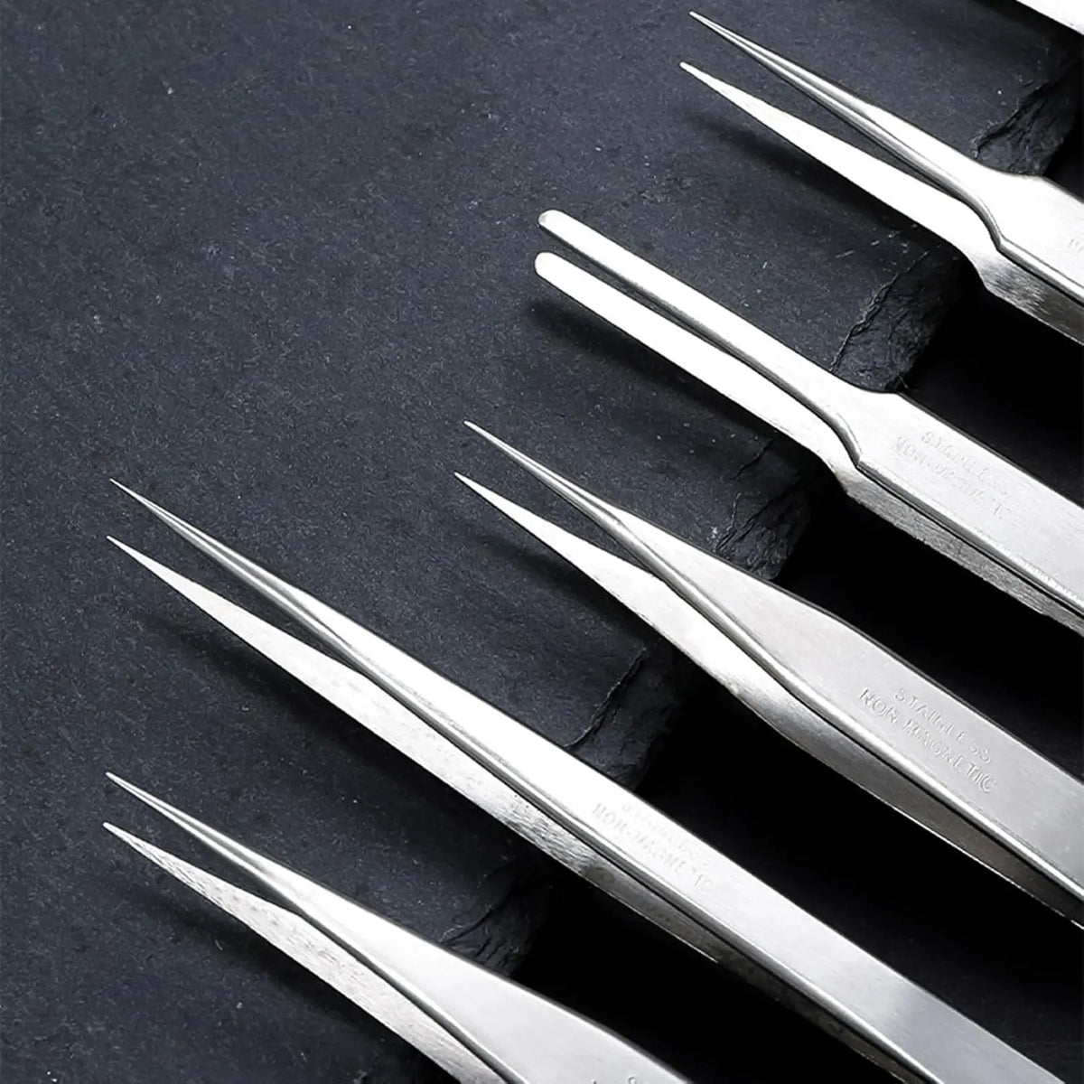 6PCS 1.5mm Thick Precision Tweezers Set, Stainless Steel Anti-Static Tweezers, Silver/Black Optional, for Electronics Repair, Je