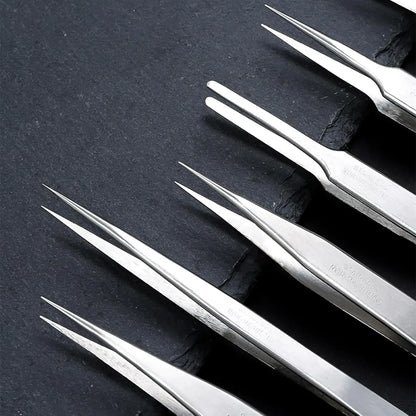 6PCS 1.5mm Thick Precision Tweezers Set, Stainless Steel Anti-Static Tweezers, Silver/Black Optional, for Electronics Repair, Je