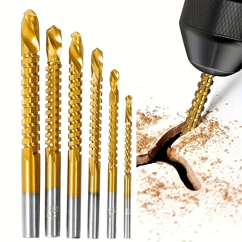 6pcs Titanium-Coated High-Speed Steel Drill Bit Set - Durable, Efficient for Electric Drills
