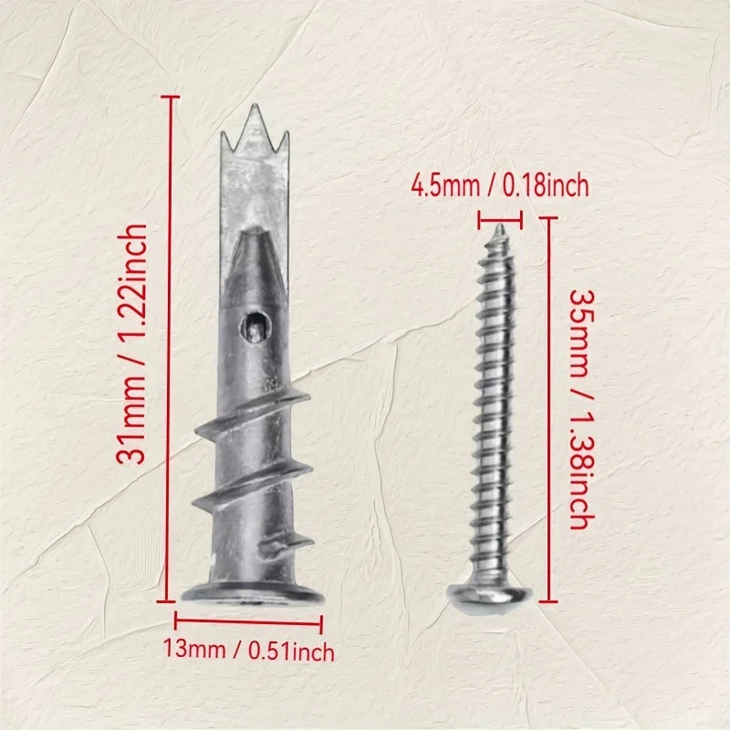 25Set of Diamond Coated Board Anchors Spiral Expansion Screws，Heavy Duty Metal Wall Anchors，Spiral Expansion Tube Screw，Embedded
