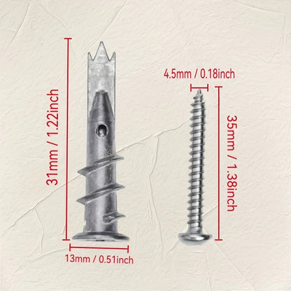 25Set of Diamond Coated Board Anchors Spiral Expansion Screws，Heavy Duty Metal Wall Anchors，Spiral Expansion Tube Screw，Embedded