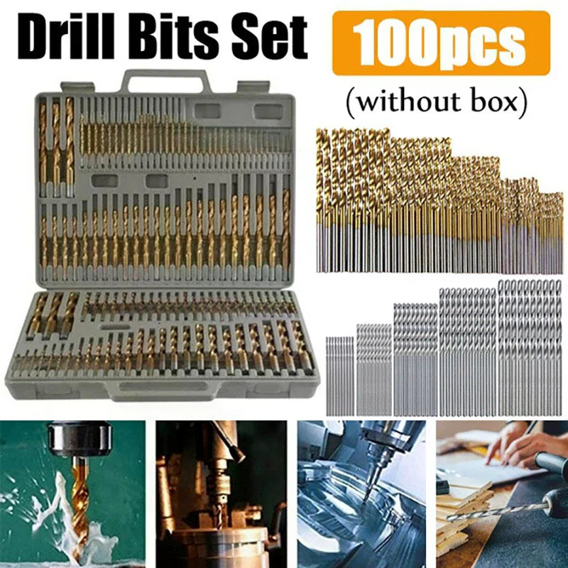 100/50pcs Titanium Coated HSS High Speed Steel Drill Bit Set Tool