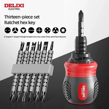 Screwdriver Set of 13 Pieces, Ratchet Set, Multi-functional Cross and Diagonal Use, Extendable, Mini , Household Manual Tool
