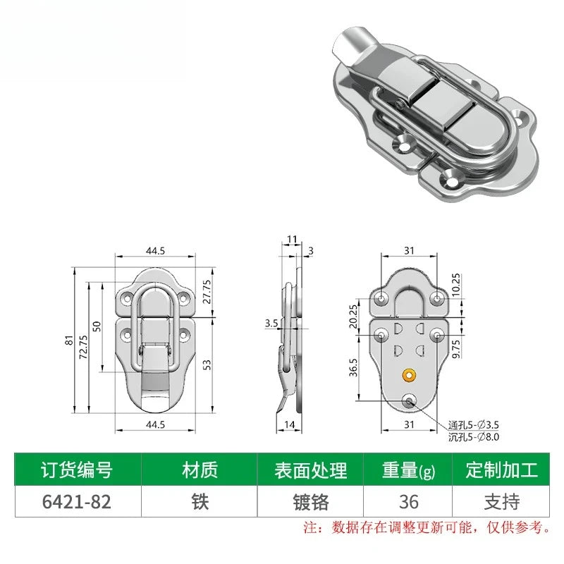 Box snap, nickel-plated iron lock snap, bag fastener, hook, wooden box and toolbox lock, fixed lock, hardware accessory