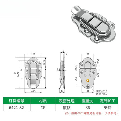 Box snap, nickel-plated iron lock snap, bag fastener, hook, wooden box and toolbox lock, fixed lock, hardware accessory