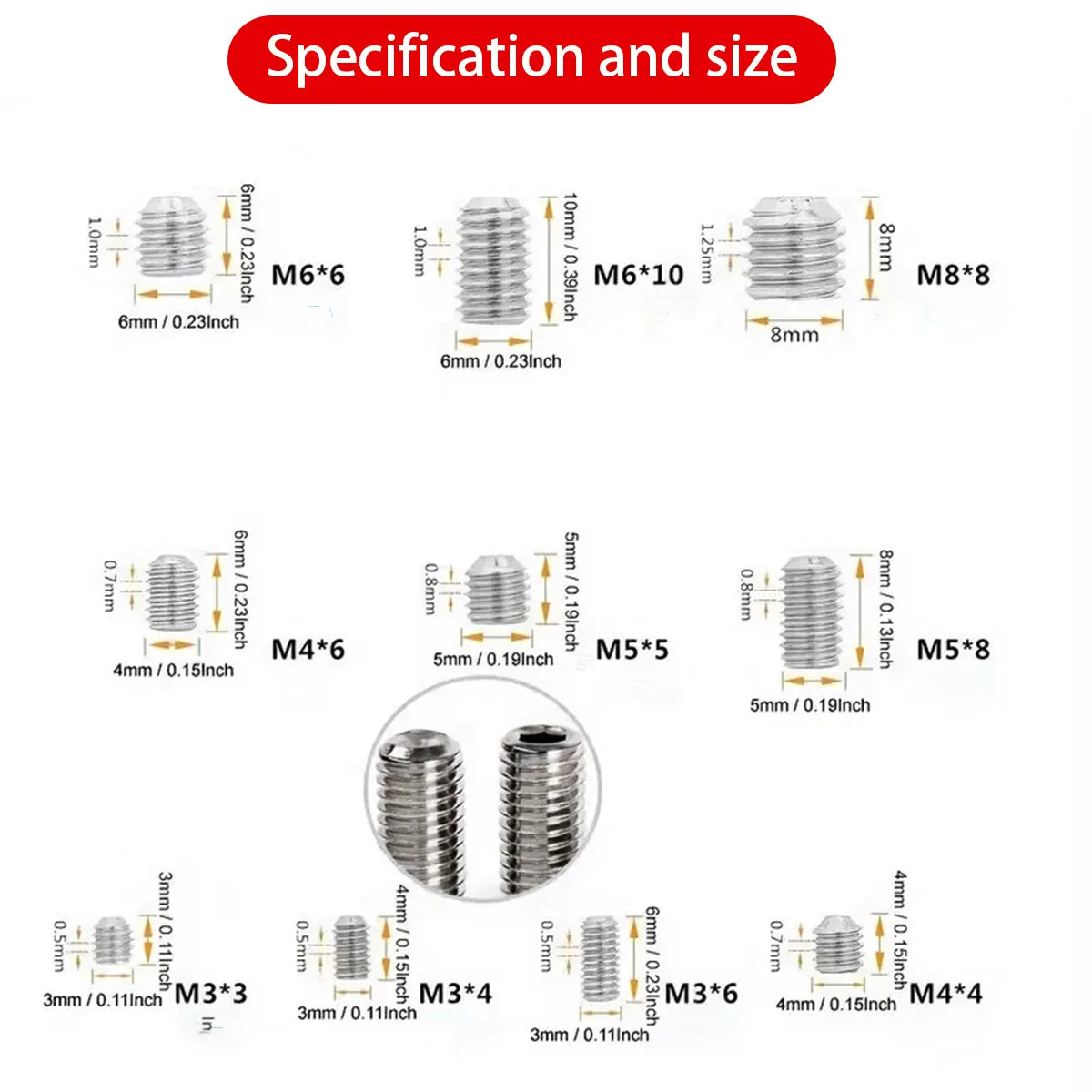360-piece stainless steel headless hex socket screw set - M3/M4/M5/M6/M8 hex socket screws, num screws, machine screws