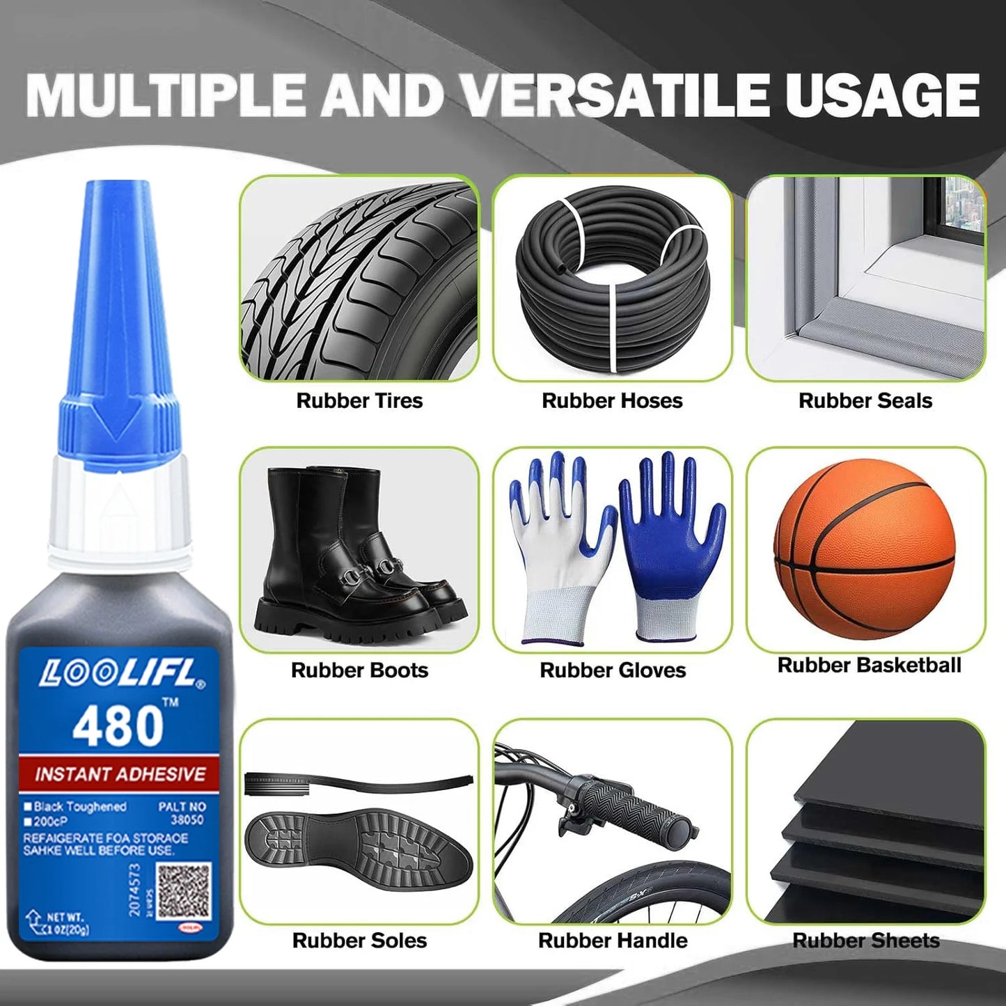20g 480 Black Adhesive Is Suitable for Repairing Car Tires, Bumpers, and Plastic Parts. It Is a Universal High-Quality Adhesive