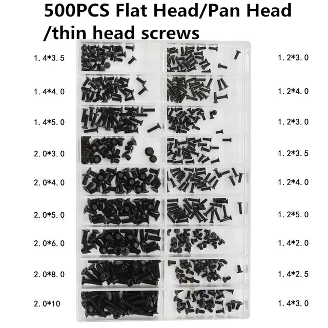 500PCS 18Size Laptop Notebook Tiny Computer Replacement Electronic Screws Assortment Repair Kit Flat Head Mini Screw Set