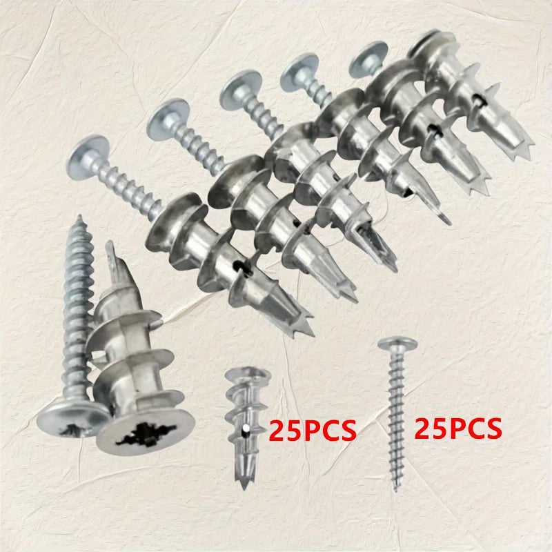 25Set of Diamond Coated Board Anchors Spiral Expansion Screws，Heavy Duty Metal Wall Anchors，Spiral Expansion Tube Screw，Embedded
