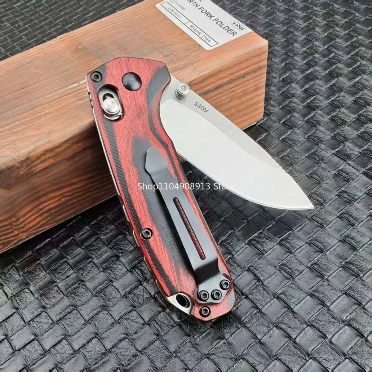 North Fork BM 15031 Outdoor Axis Folding Knife with Clip Jungle Exploration Wilderness Camping Backpacking Utility Jackknife Stablized Wood Handle