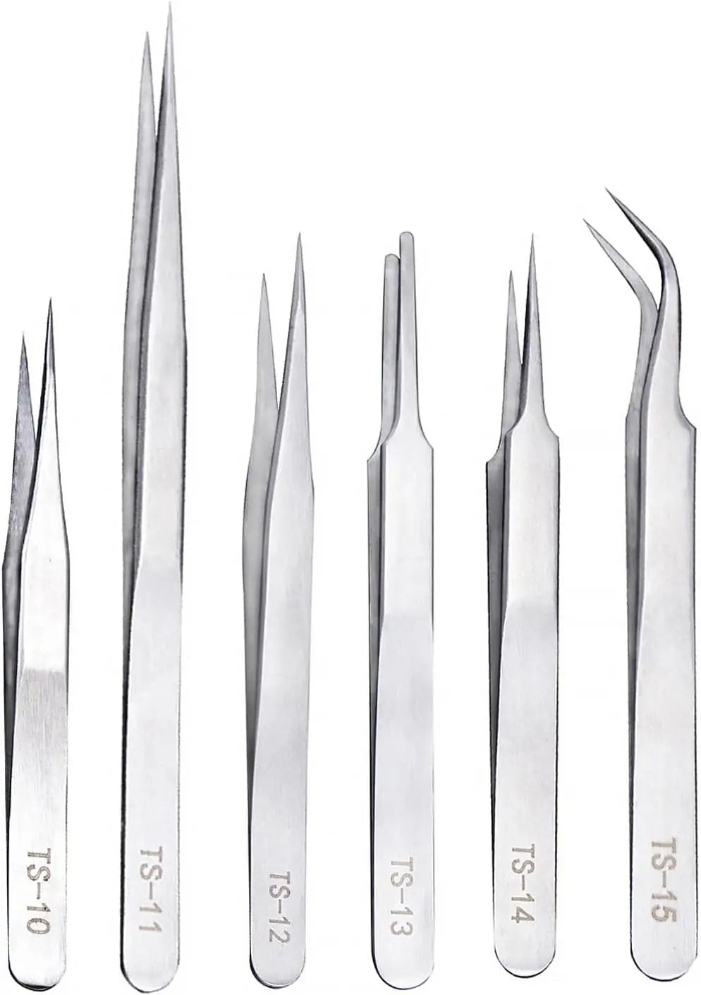 6PCS 1.5mm Thick Precision Tweezers Set, Stainless Steel Anti-Static Tweezers, Silver/Black Optional, for Electronics Repair, Je