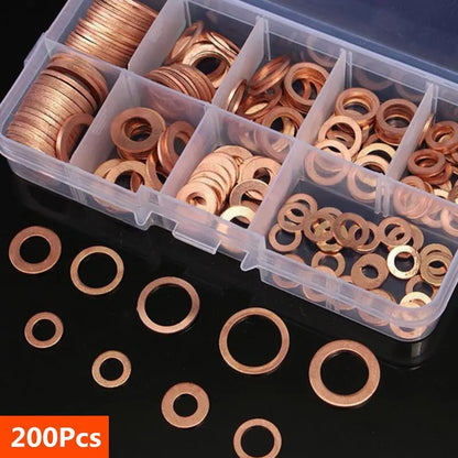 200/50PCS Copper Washer Gasket Nut and Bolt Set Flat Ring Seal Assortment Kit with Box //M8/M10/M12/M14 for Sump Plugs