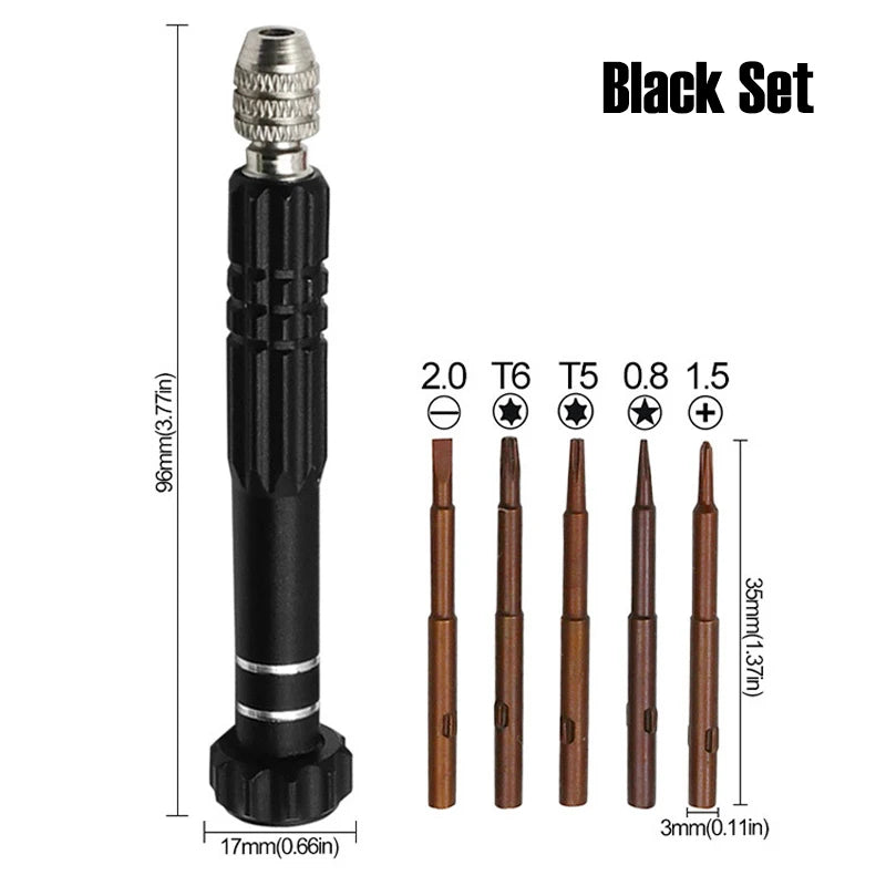 5-in-1 Precision Screwdriver Set SL2.0/PH1.5/T5/T6/P0.8 S2 Screw Driver Bit for Phone PC Eyeglass Jewelry Watch Repair Hand Tool