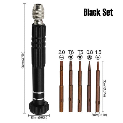 5-in-1 Precision Screwdriver Set SL2.0/PH1.5/T5/T6/P0.8 S2 Screw Driver Bit for Phone PC Eyeglass Jewelry Watch Repair Hand Tool