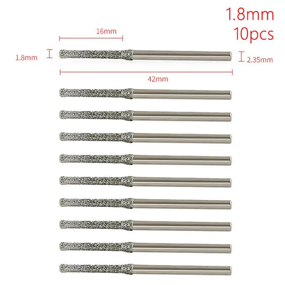 10Pcs 0.8-2.5mm Diamond Coated Drill Bits 2.35mm Shank Silver Polishing Head Grinding Burr Bits Glass Jade Amber Jewelry Diamond