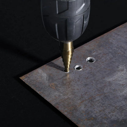 5pc British System Roasted Yellow Triangular Straight Groove Step Drill Blackened Pagoda Drill Hole Opener Aluminum Box Tool